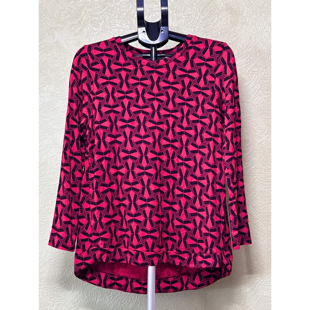 Liz Claiborne Womens Red Black Geometric High Low Long Sleeve Knit Top Medium